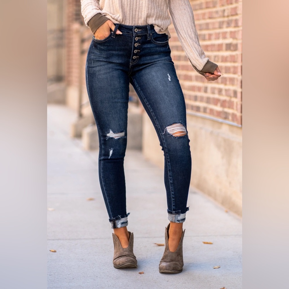 KanCan Dark Blue Distressed Skinny Jeans